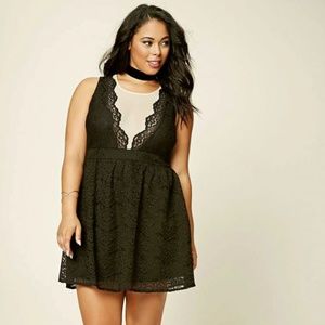 Forever 21+ Black Crochet Lace-Up Dress - Size 2X